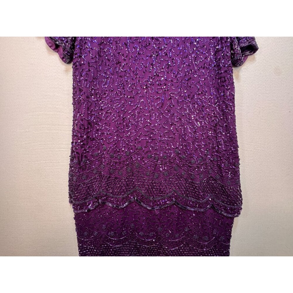 Brilliante By J.A Silk Formal Midi Shift Dress Size 1X Purple Sequin - Picture 4 of 13